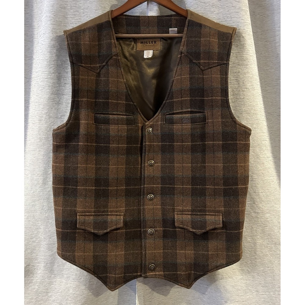 Miller Ranch‎ Denver Colorado Sz XXL Western Wear Cowboy Vest Brown Plaid Wool